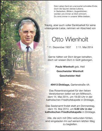 Traueranzeigen Von Otto Wienholt Om Trauer De